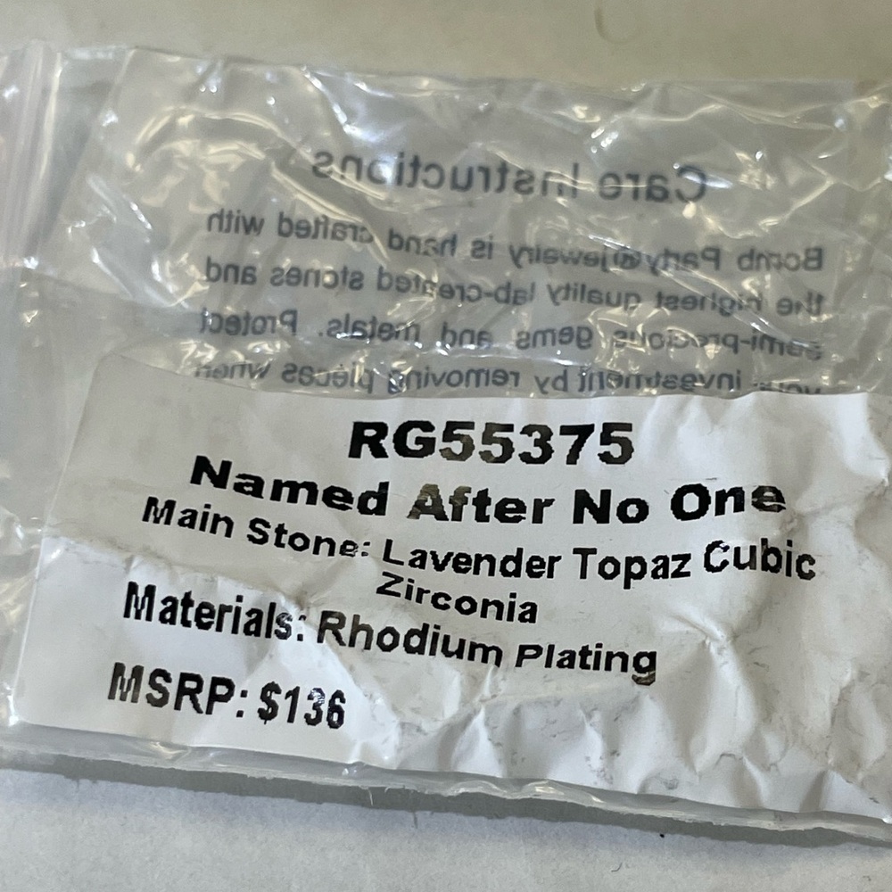 Bomb Party Delicates/RG55375'Named After No One' Lavender Topaz Rhodium-SZ 8 NIB - Picture 4 of 4